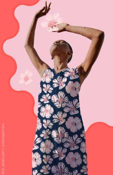 Preview: Modal French Terry Flower Dream Rosa Blumen auf Dunkelblau made by Colu von Swafing 